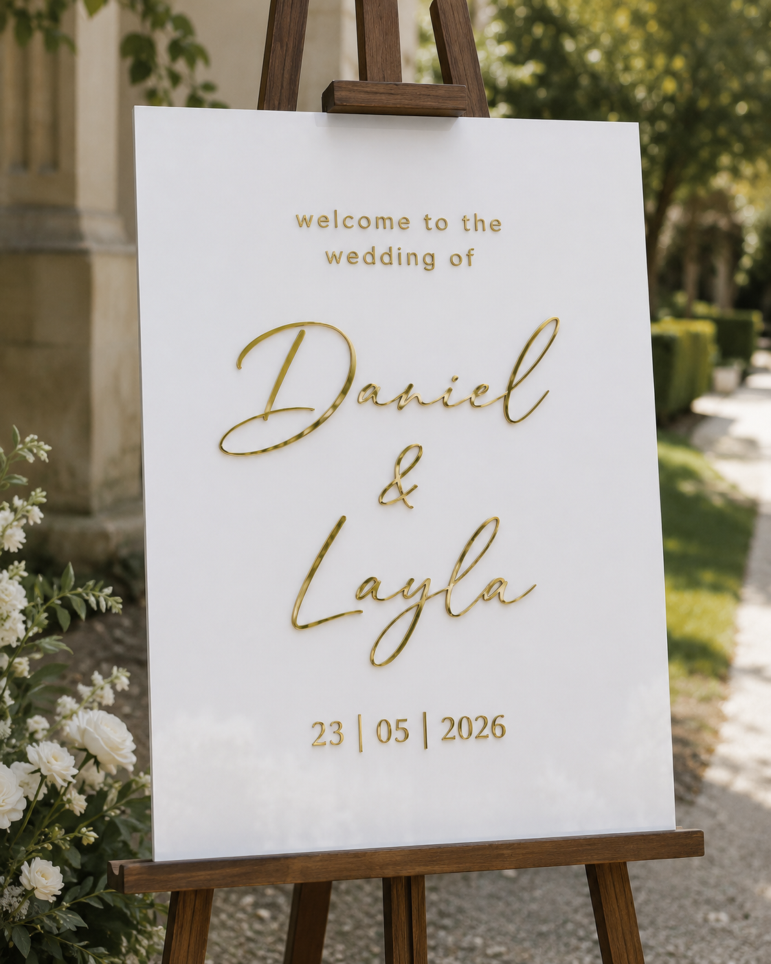 Personalised wedding welcome sign, 85x55cm, with names and wedding date