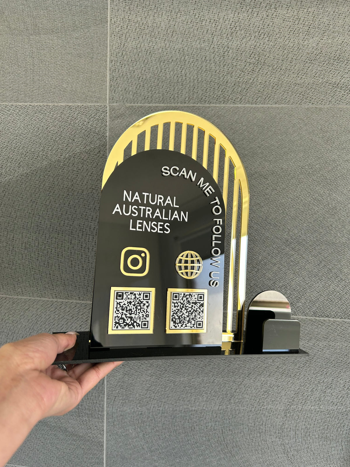Custom acrylic business QR code stand with logo and branding