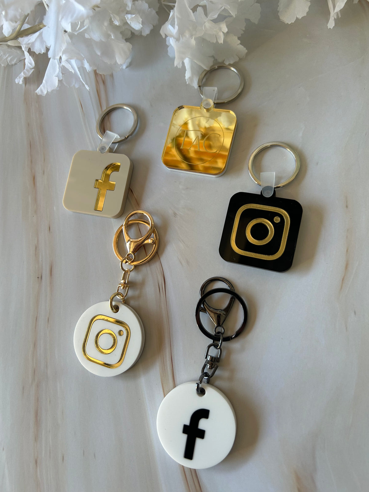 Personalised NFC keychain in engraved acrylic that taps to share contacts and socials