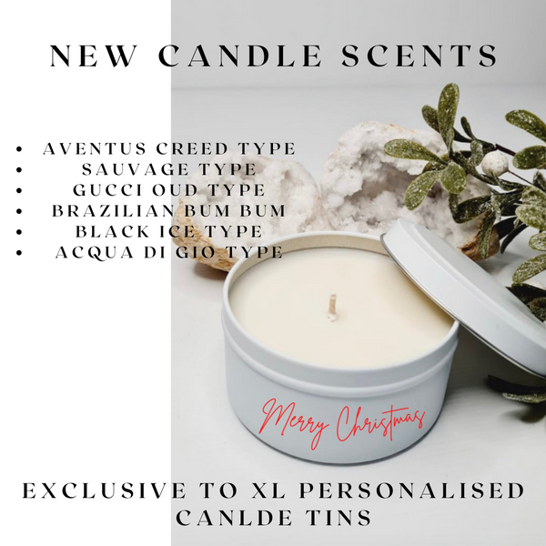 Personalised XL luxe matte white candle tin with soy wax and a name