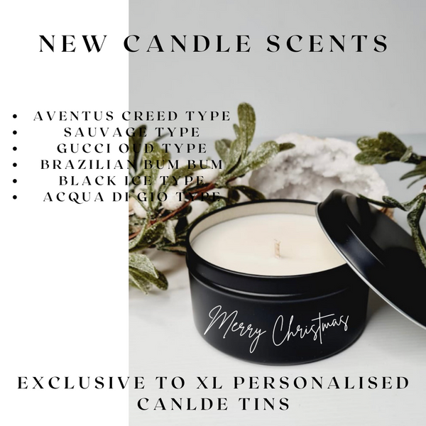 Personalised XL luxe matte black candle tin with soy wax and a name