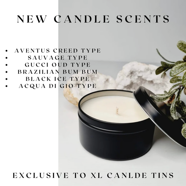 XL matte black soy candle tin, 220g, hand poured in Sydney
