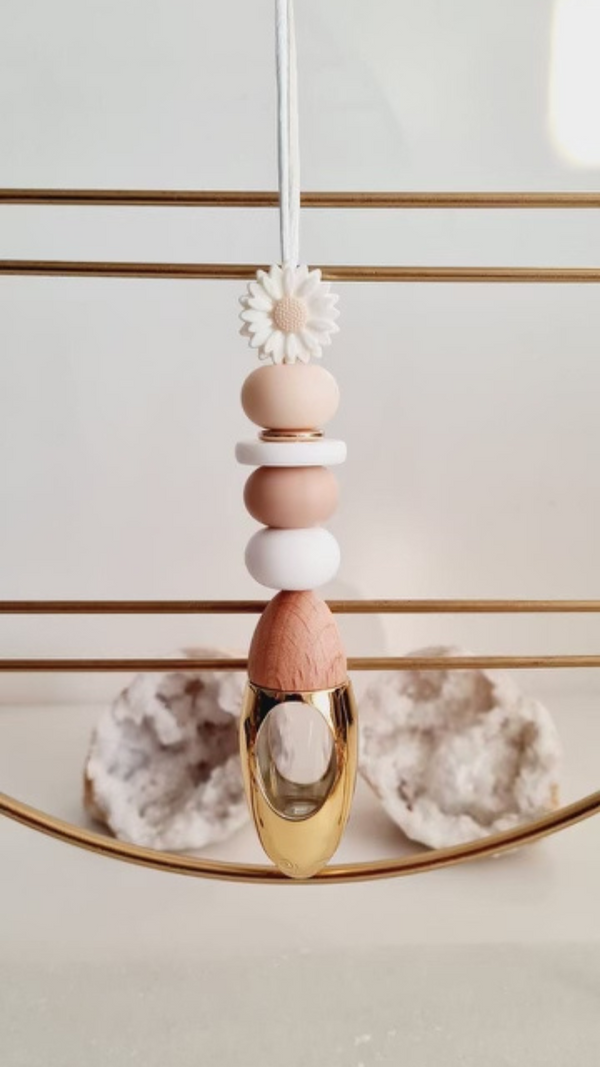 Maree silicone beaded car diffuser with a wooden lid, hanging air freshener