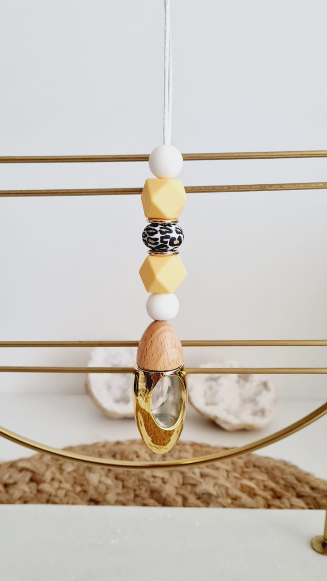 Missy silicone beaded car diffuser with a wooden lid, hanging air freshener