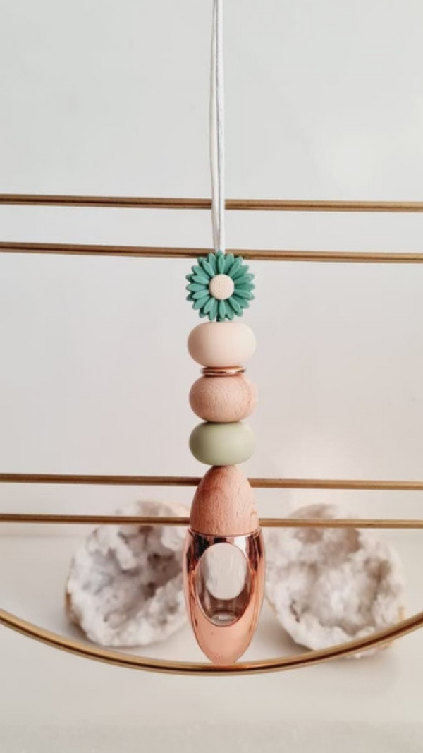 Lizzy silicone beaded car diffuser with a wooden lid, hanging air freshener