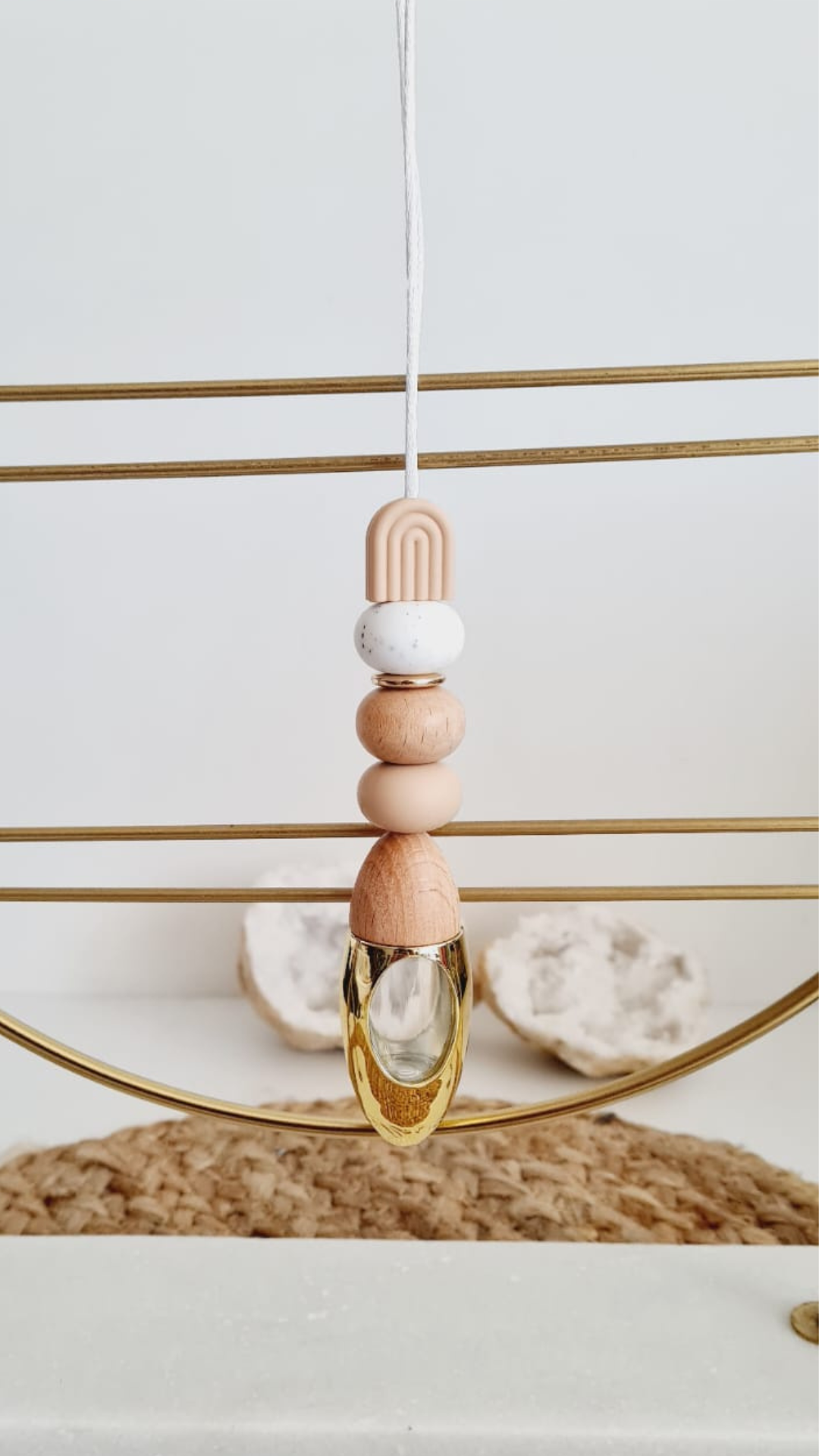 Carmel silicone beaded car diffuser with a wooden lid, hanging air freshener