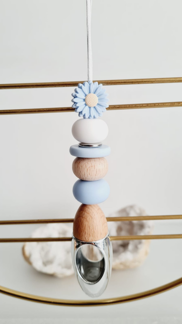 Rose silicone beaded car diffuser with a wooden lid, hanging air freshener