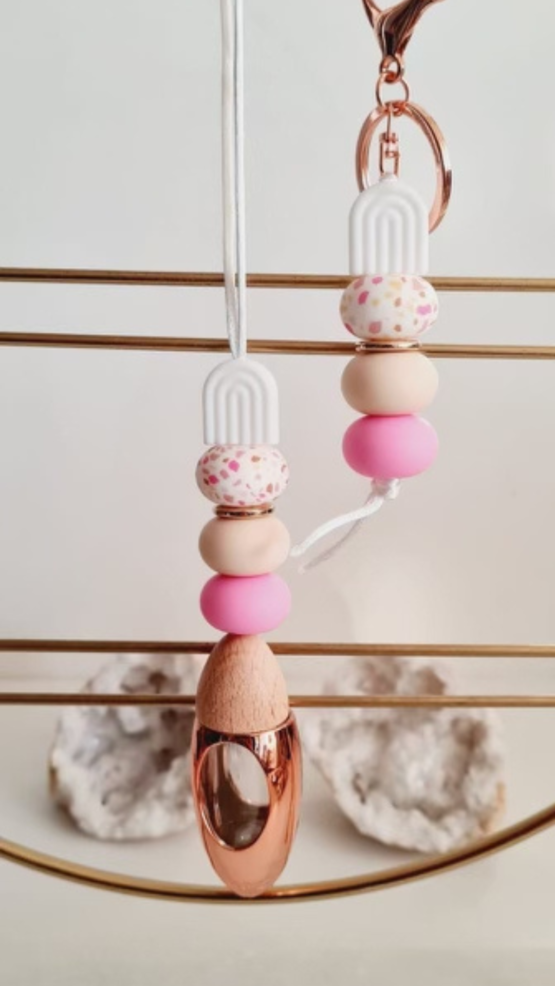 Terra matching beaded car diffuser and keychain set, hand-strung in Sydney