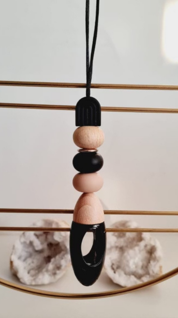 Katie silicone beaded car diffuser with a wooden lid, hanging air freshener