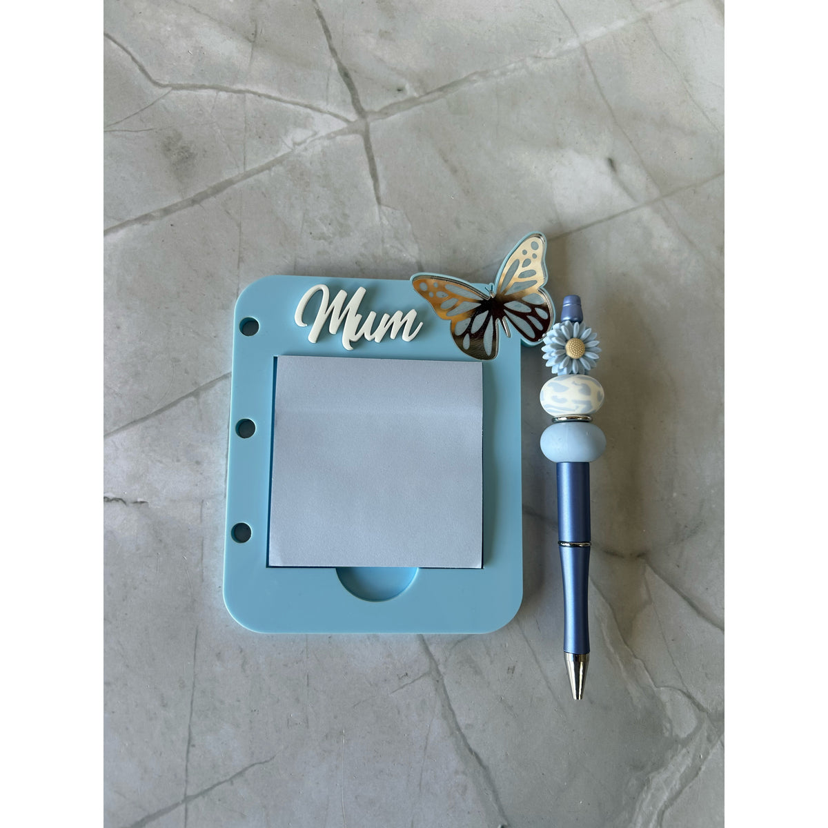 Butterfly sticky note holder in layered acrylic, personalised for a desk