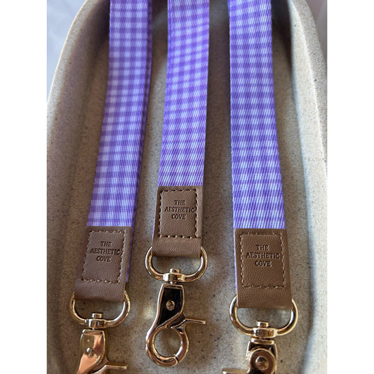 Purple Gingham Fabric Lanyard