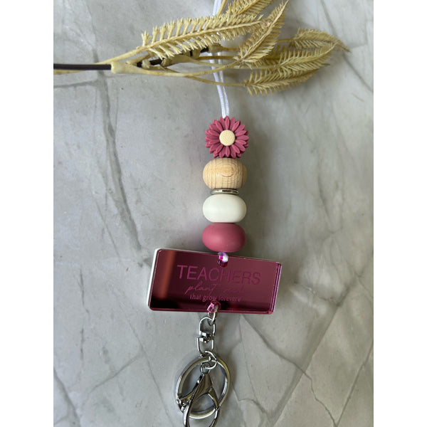 Vanessa personalised teacher lanyard in silicone beads with an engraved acrylic name piece