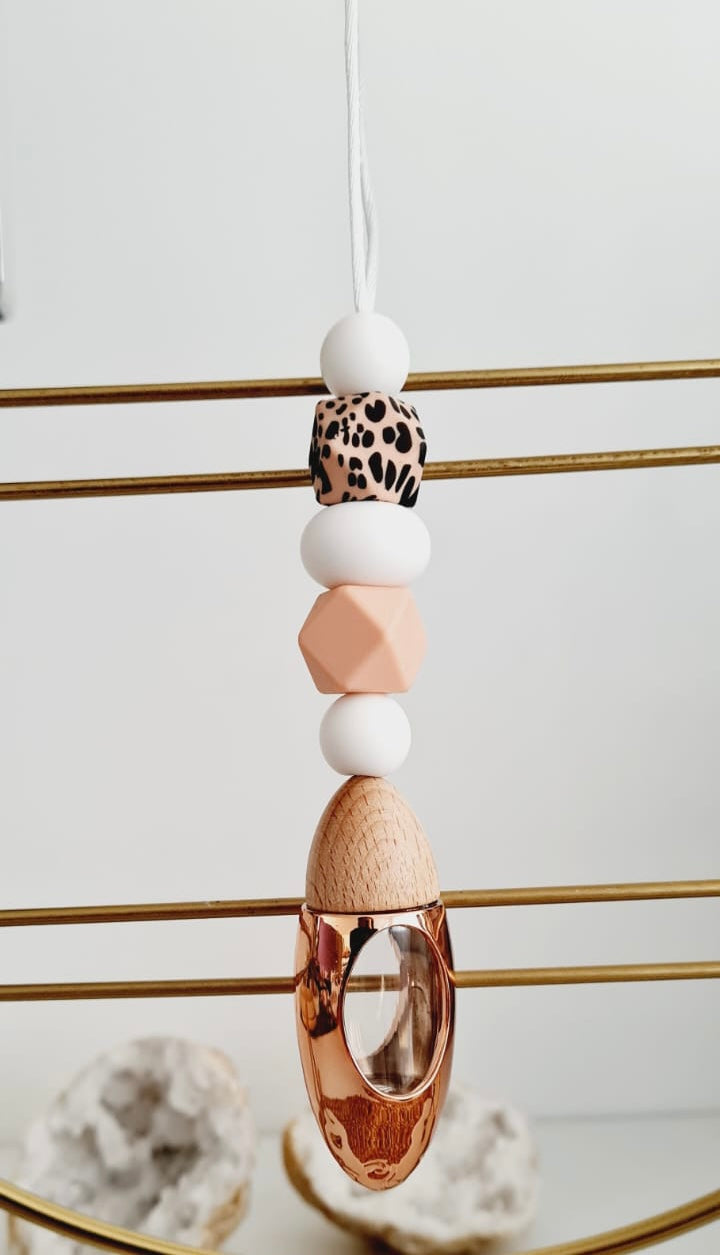 Roxy silicone beaded car diffuser with a wooden lid, hanging air freshener