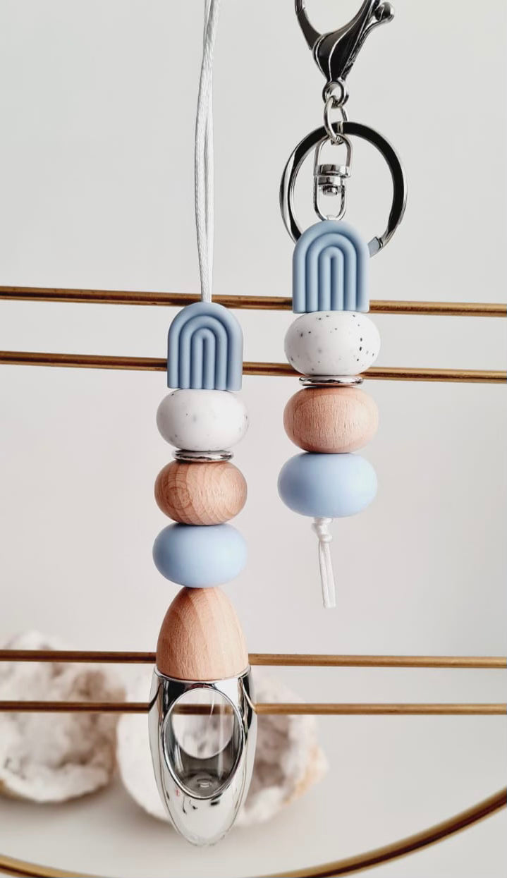 Misty matching beaded car diffuser and keychain set, hand-strung in Sydney
