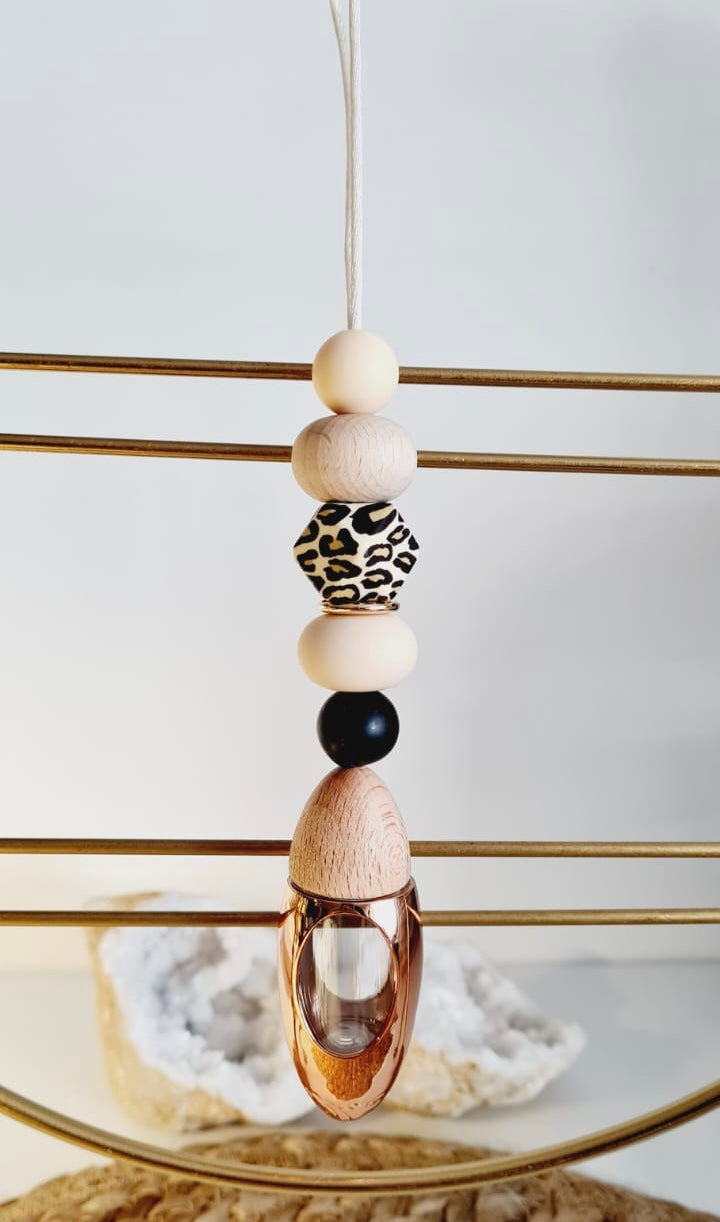 Carlie silicone beaded car diffuser with a wooden lid, hanging air freshener