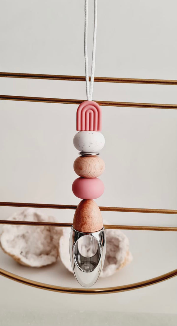 Allegra silicone beaded car diffuser with a wooden lid, hanging air freshener