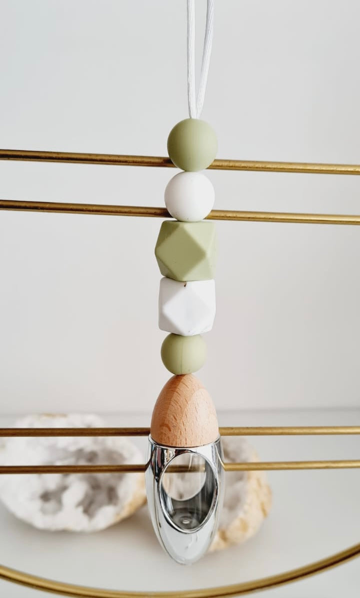 Sarah silicone beaded car diffuser with a wooden lid, hanging air freshener