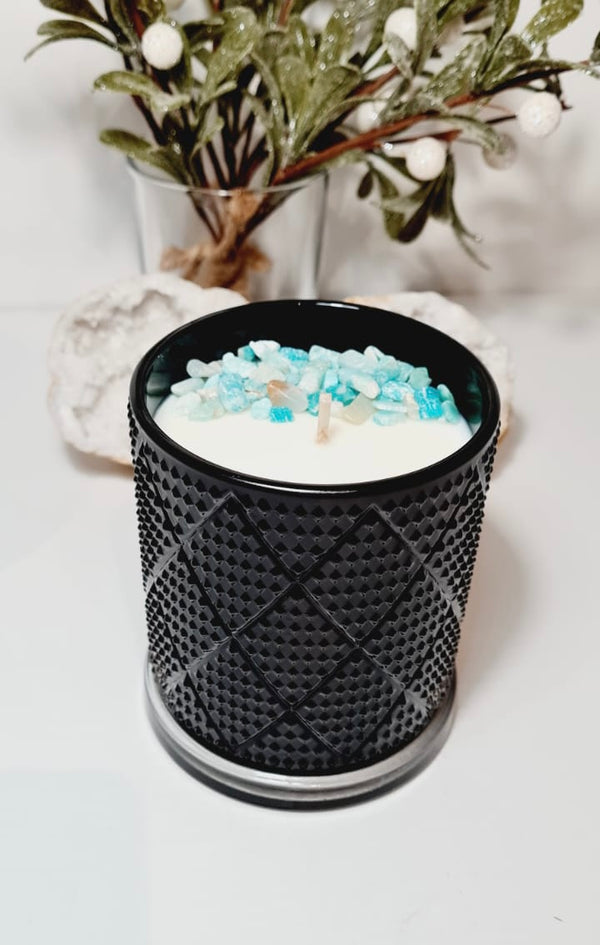 Amazonite crystal infused diamond soy candle, 350g, hand poured in Sydney