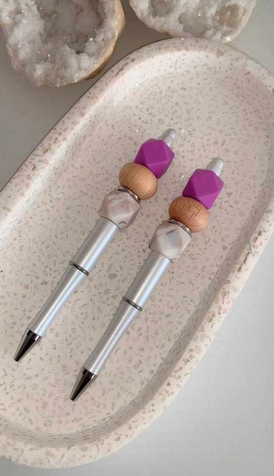 Purple Marble Beaded Pen