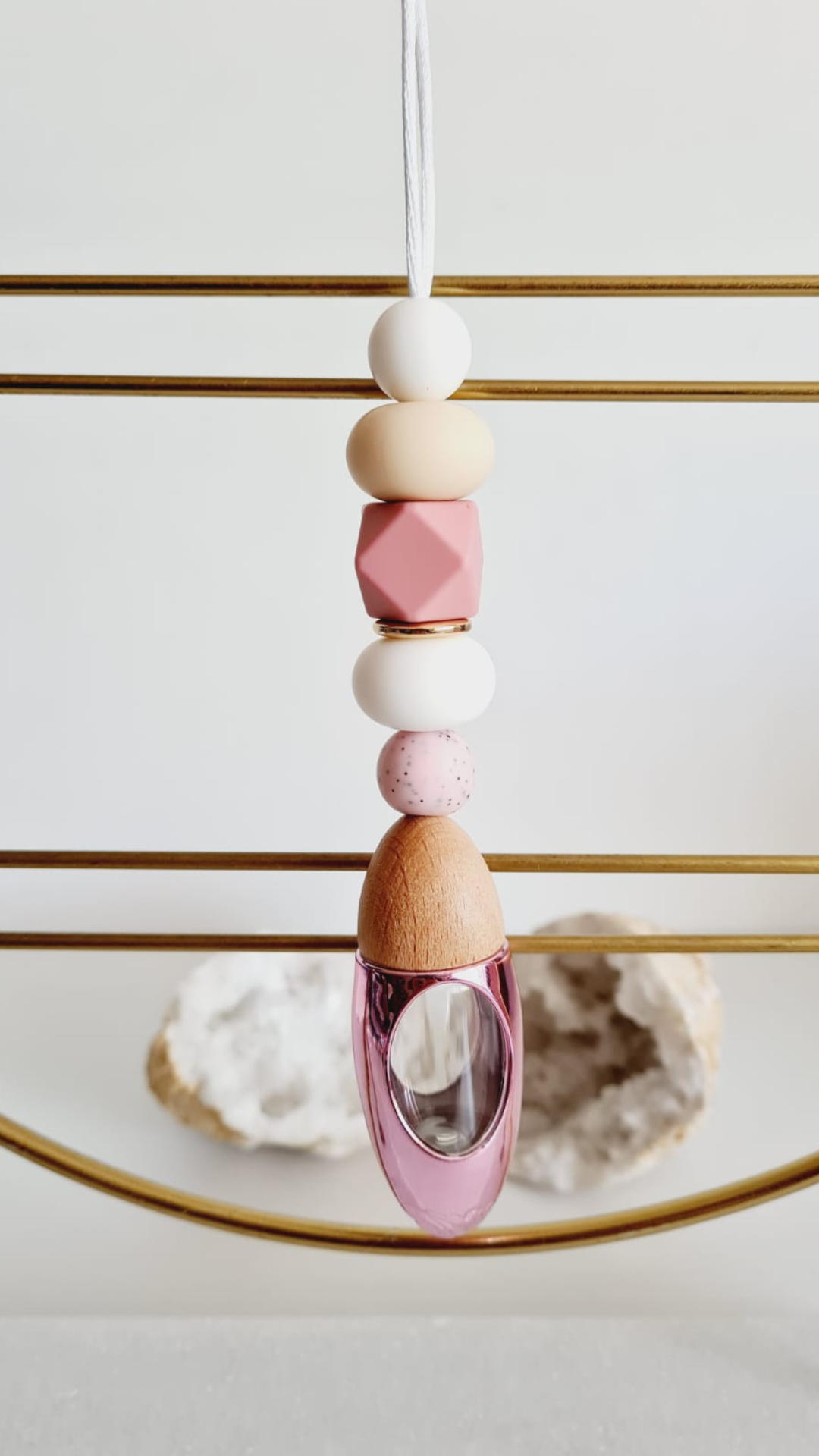 Jazelle silicone beaded car diffuser with a wooden lid, hanging air freshener