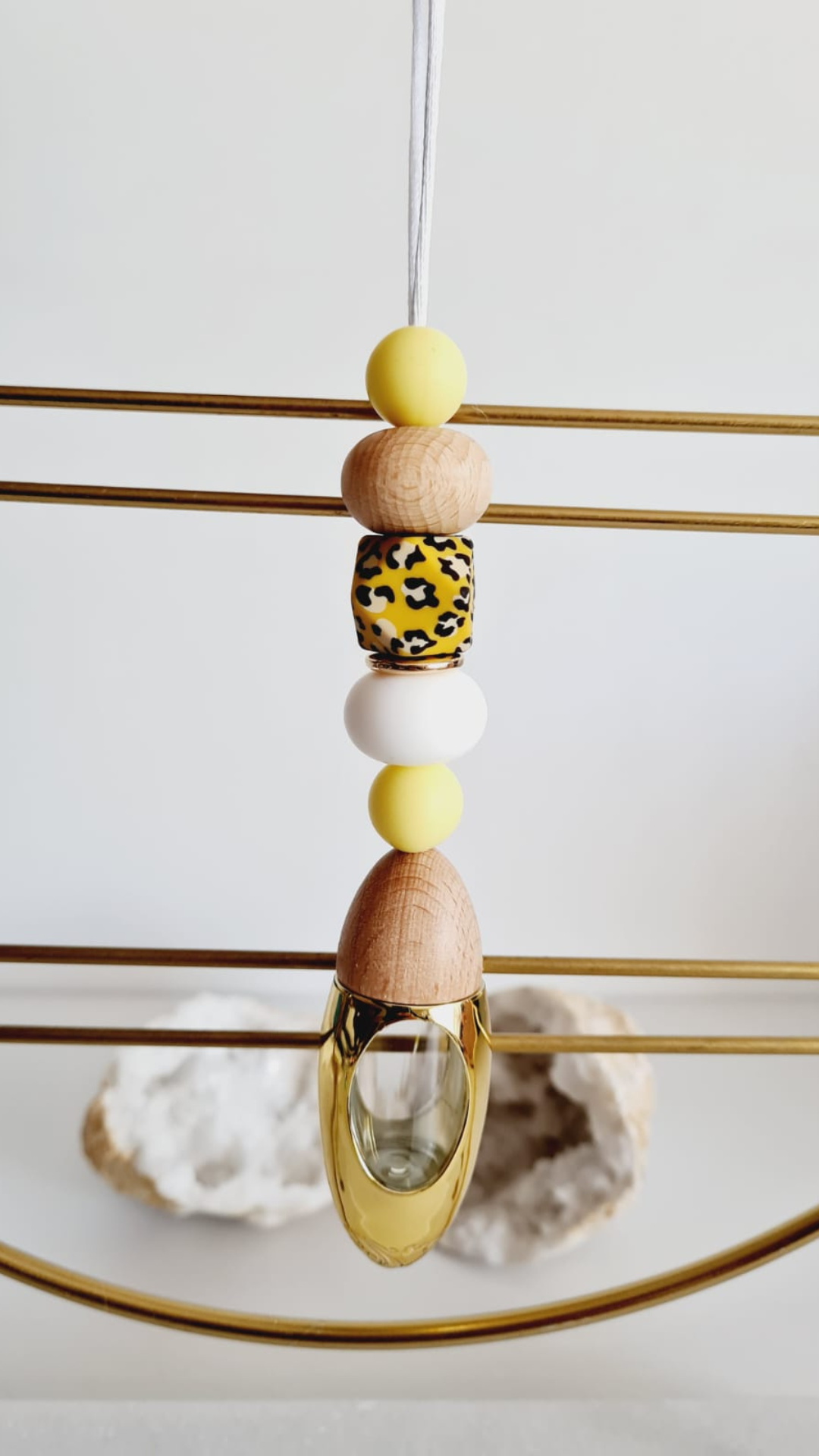Honey silicone beaded car diffuser with a wooden lid, hanging air freshener