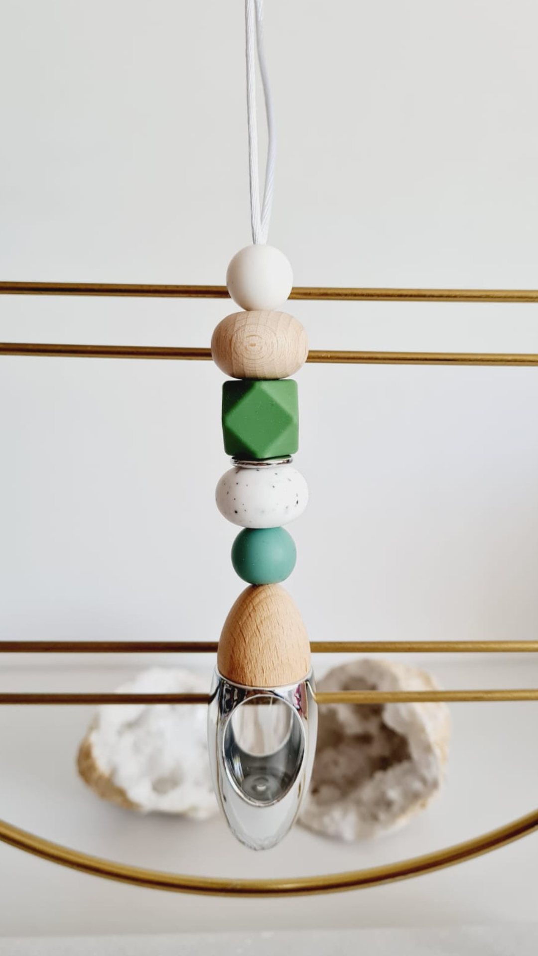 Pippa silicone beaded car diffuser with a wooden lid, hanging air freshener