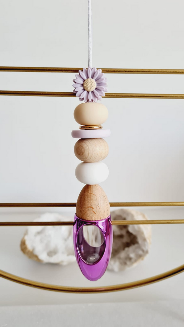 Poppy silicone beaded car diffuser with a wooden lid, hanging air freshener