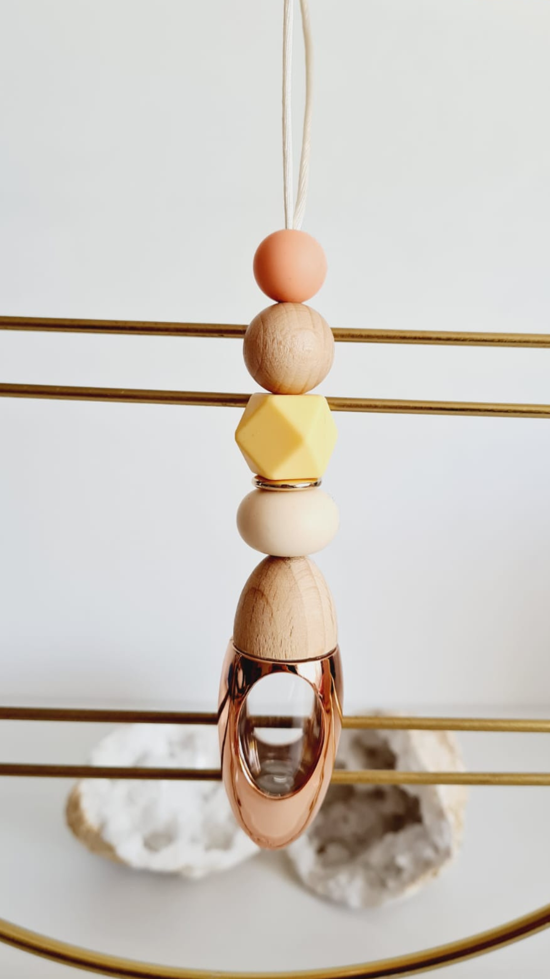 Rosie silicone beaded car diffuser with a wooden lid, hanging air freshener