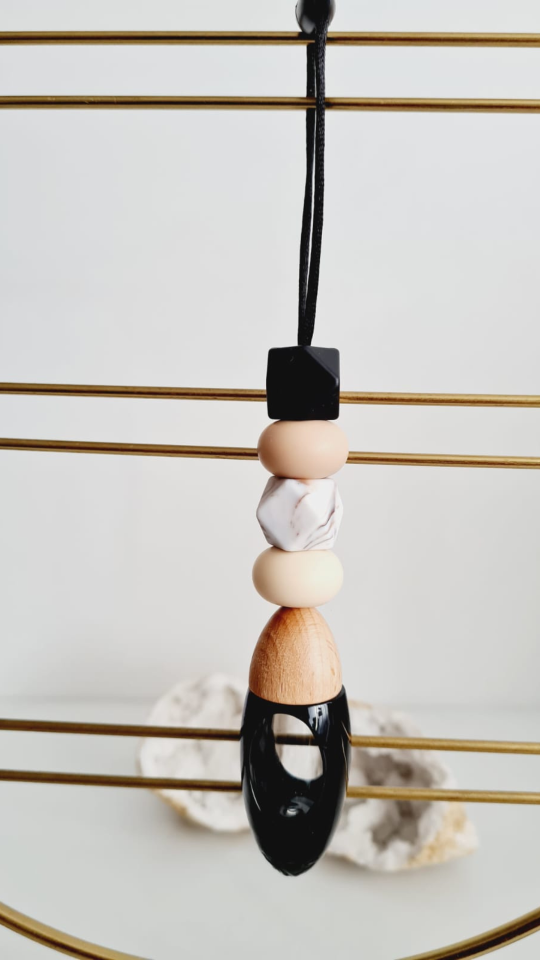 Nude silicone beaded car diffuser with a wooden lid, hanging air freshener