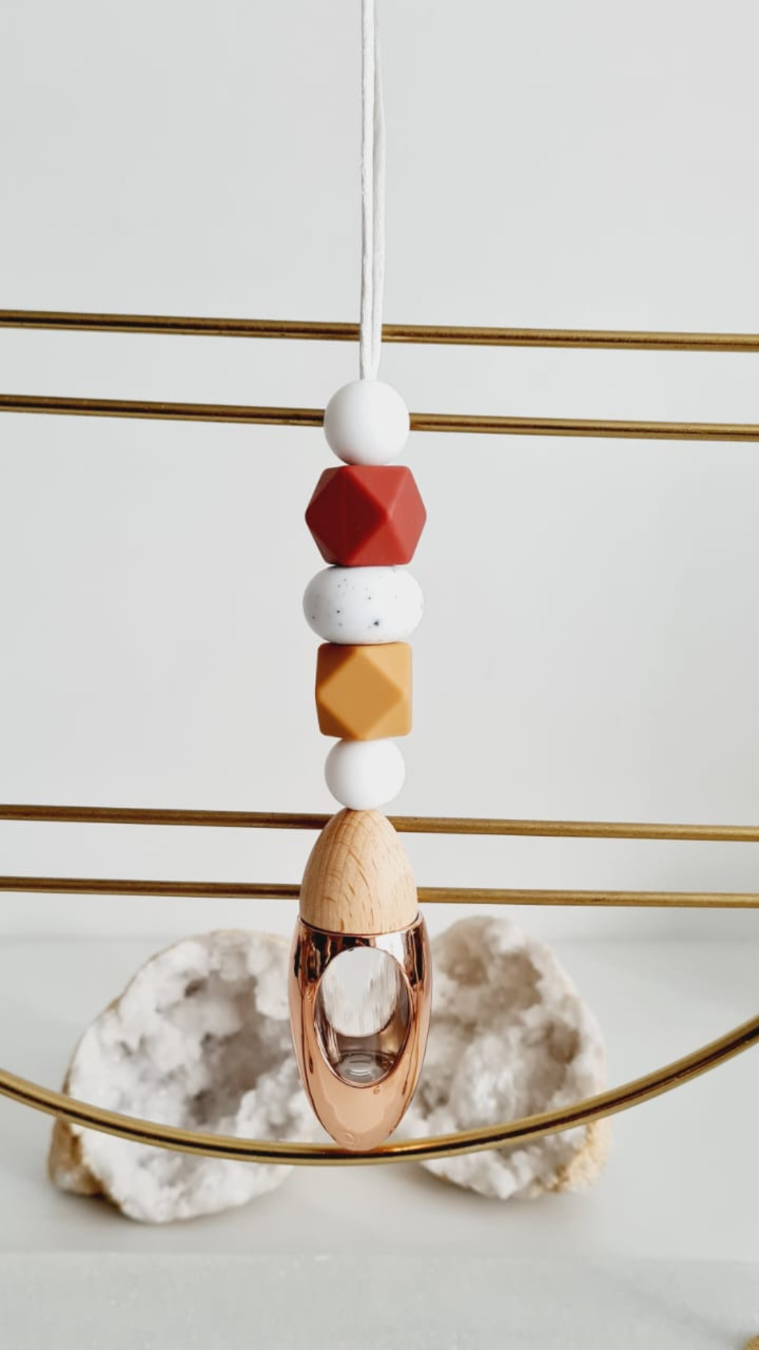 Aria silicone beaded car diffuser with a wooden lid, hanging air freshener