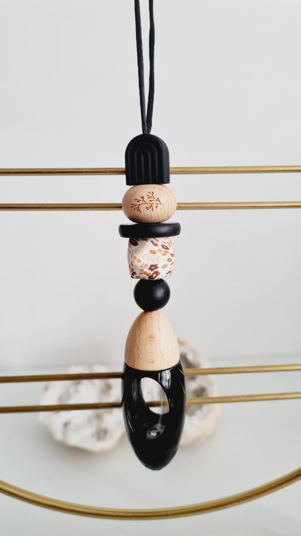 Flora silicone beaded car diffuser with a wooden lid, hanging air freshener