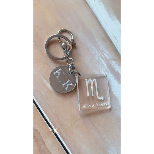 Zodiac Keychain With Engraved Charm
