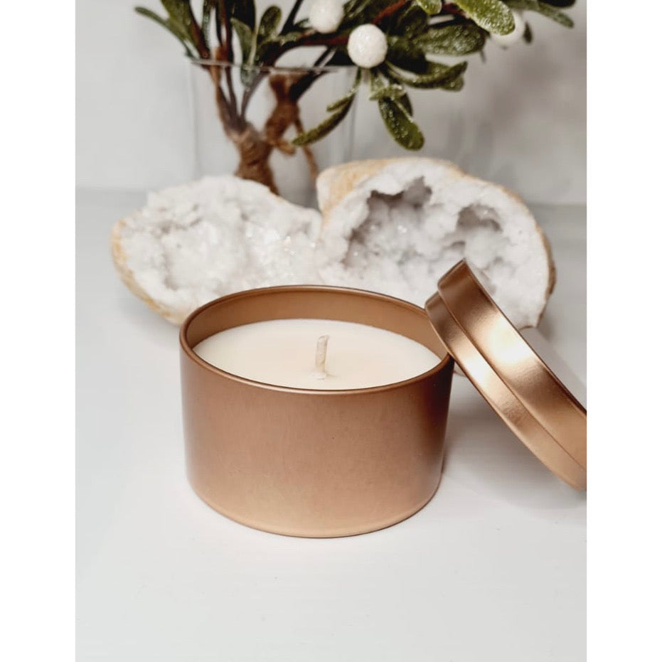 Copper soy candle tin, 120g, hand poured in Sydney