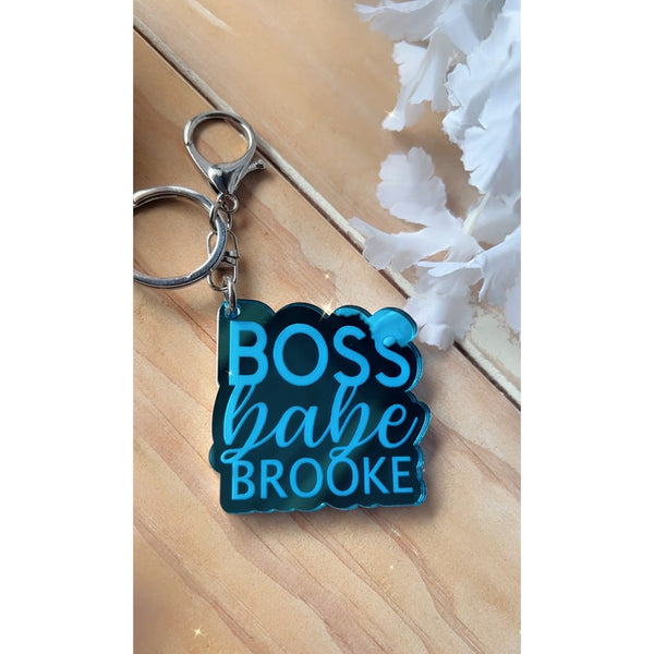 Boss babe acrylic keyring in the budget binder design, handmade in Sydney