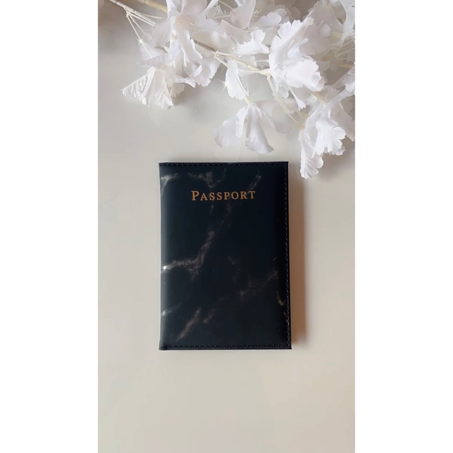 Black Marble Passport Holder