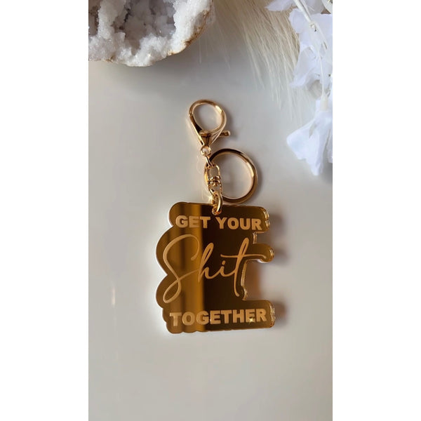 Get your shit together acrylic keyring in the budget binder design, handmade in Sydney