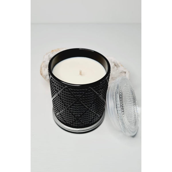 Black diamond glass candle jar with soy wax, 350g, hand poured in Sydney