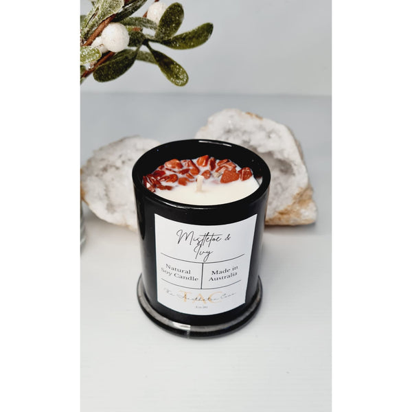 Red jasper crystal candle jar with soy wax and crystal chips