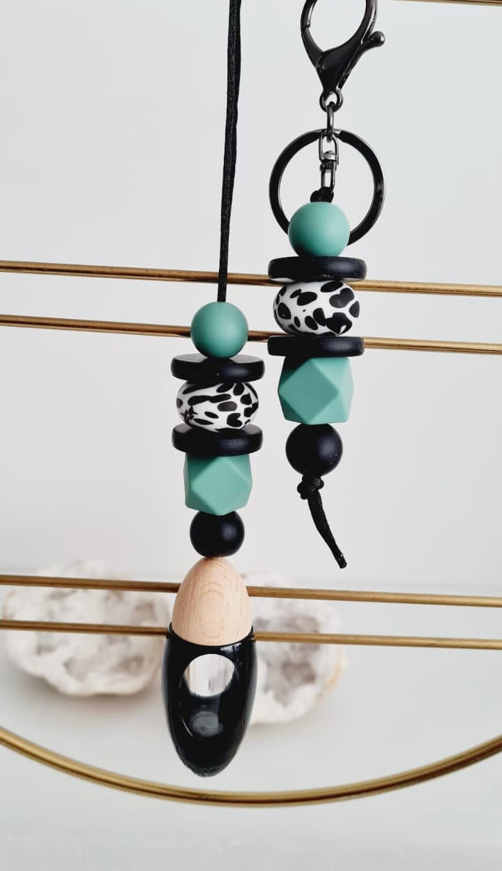Eloise matching beaded car diffuser and keychain set, hand-strung in Sydney