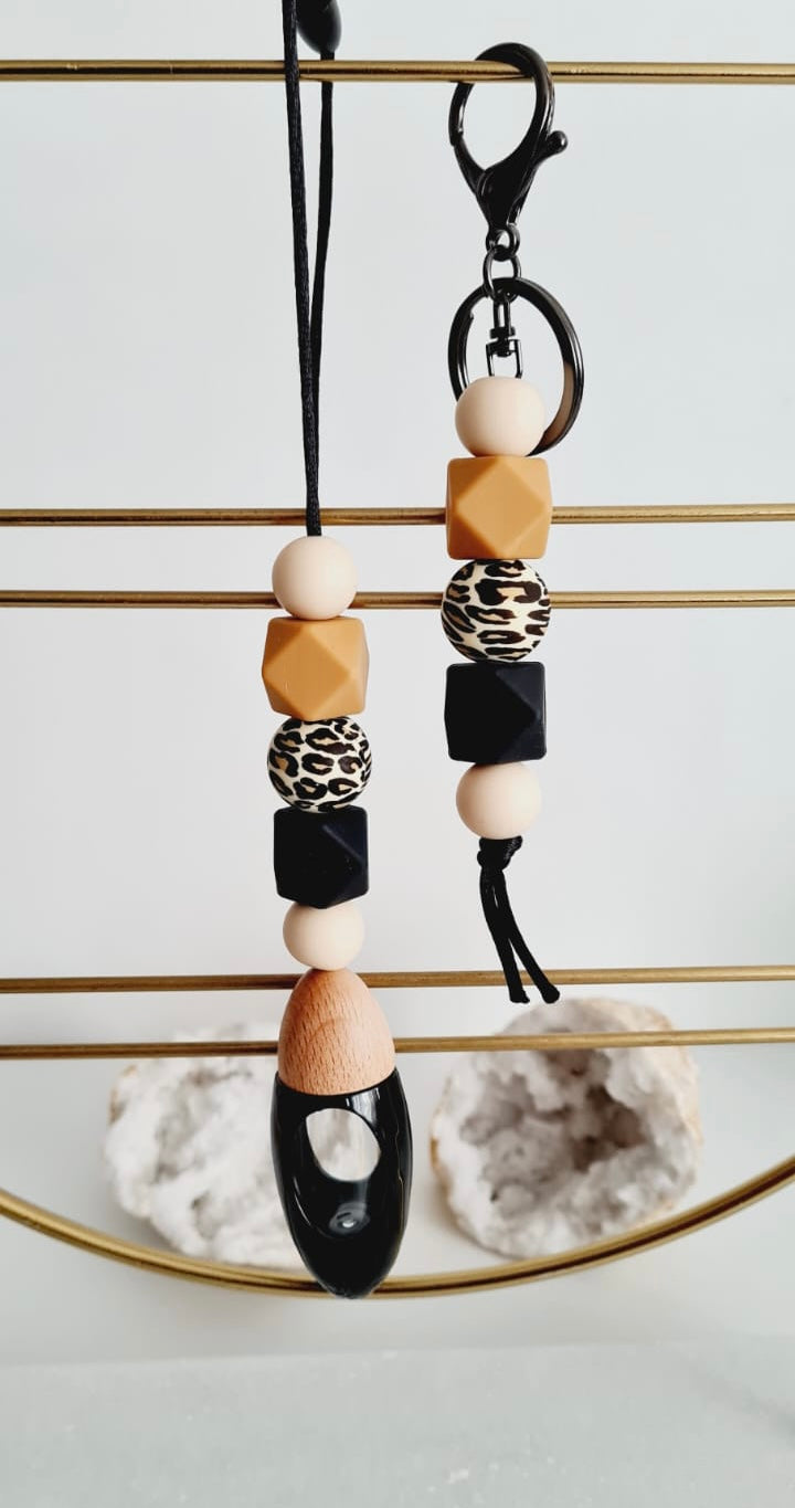 Sienna matching beaded car diffuser and keychain set, hand-strung in Sydney