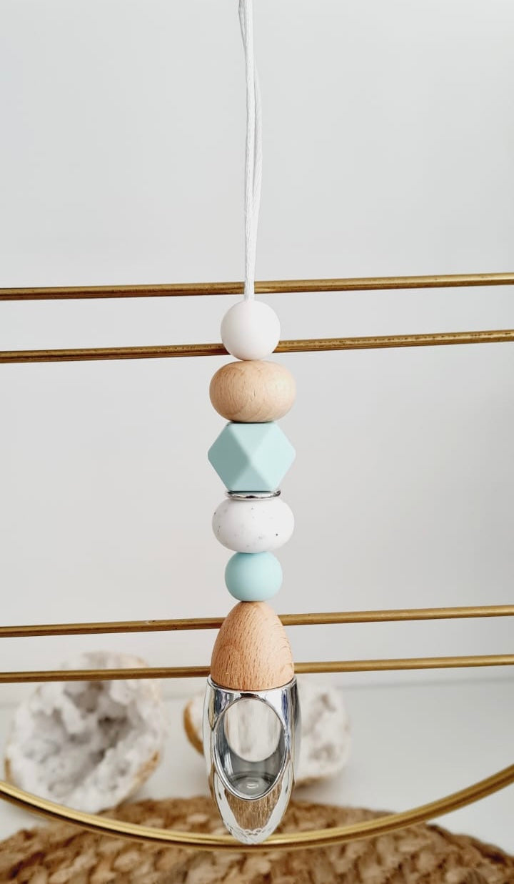 Sasha silicone beaded car diffuser with a wooden lid, hanging air freshener