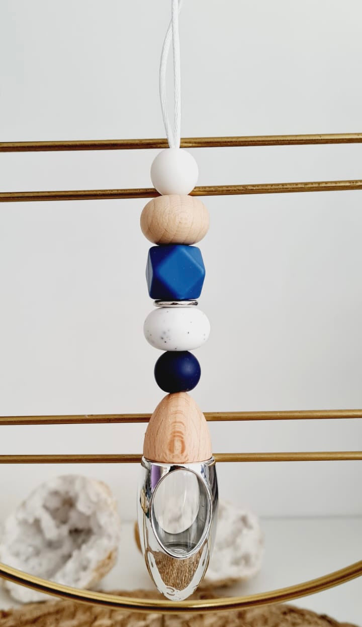 Dylan silicone beaded car diffuser with a wooden lid, hanging air freshener