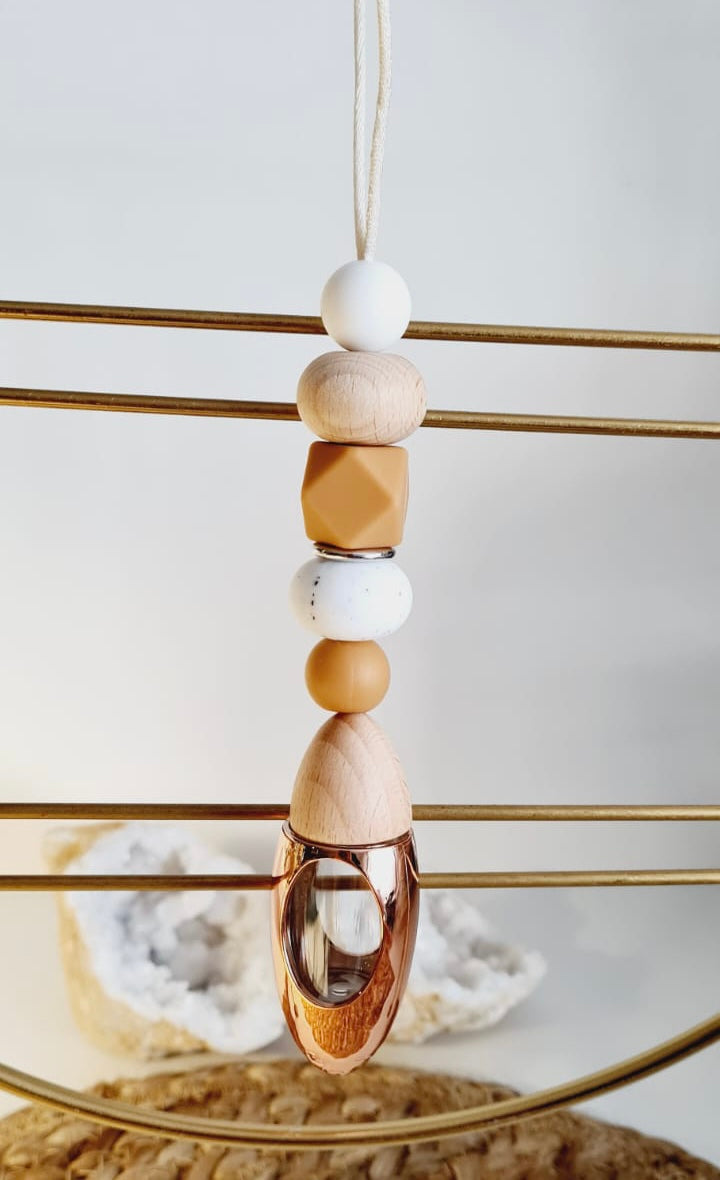 Leanne silicone beaded car diffuser with a wooden lid, hanging air freshener