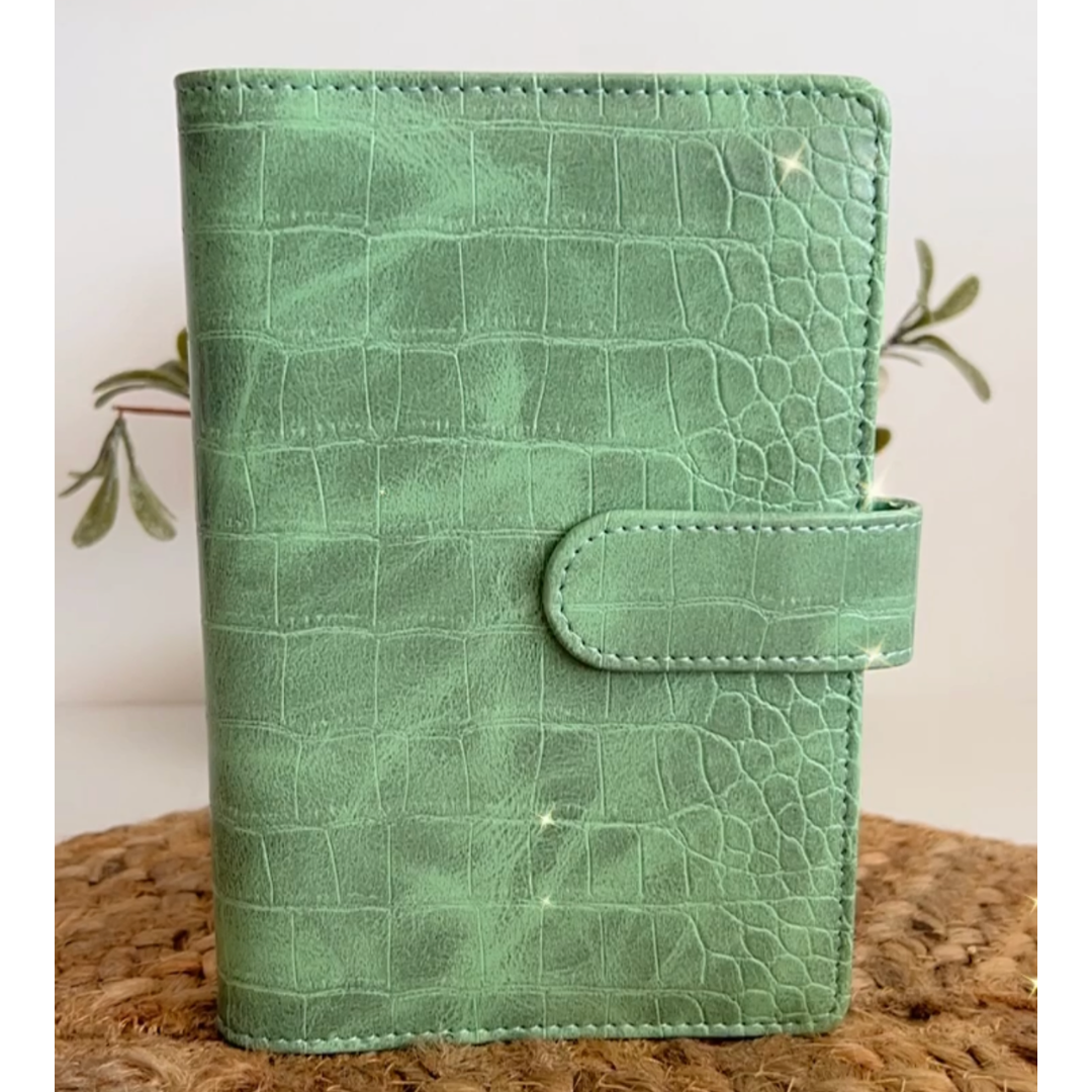 Crocodile green A6 budget binder with five cash envelopes for cash stuffing