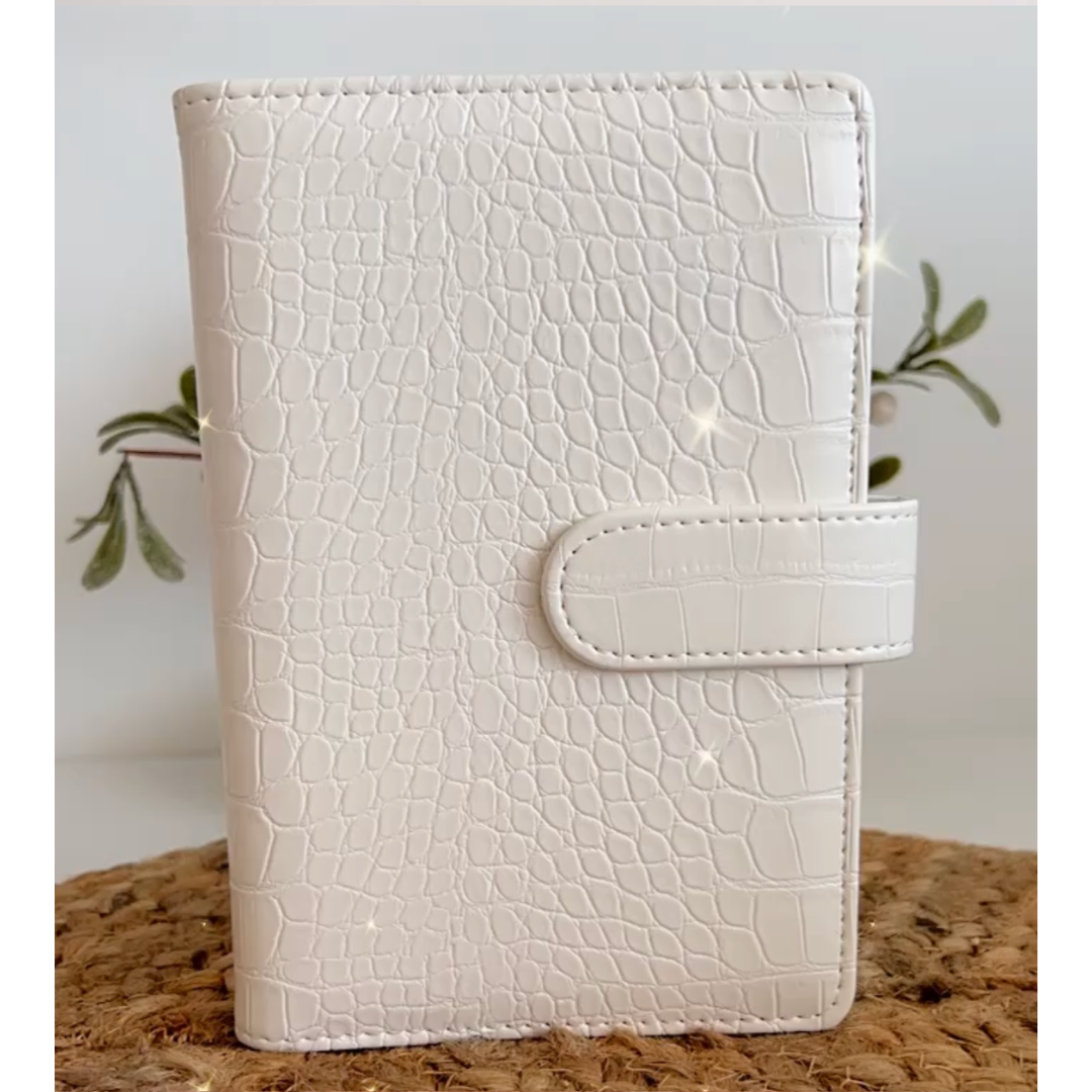 Crocodile white A6 budget binder with five cash envelopes for cash stuffing