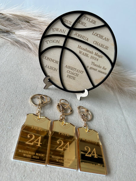Mini personalised coach plaque in engraved acrylic with netball team name, handmade in Sydney