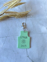 Personalised netball singlet bag tag in 3mm acrylic with player name and position
