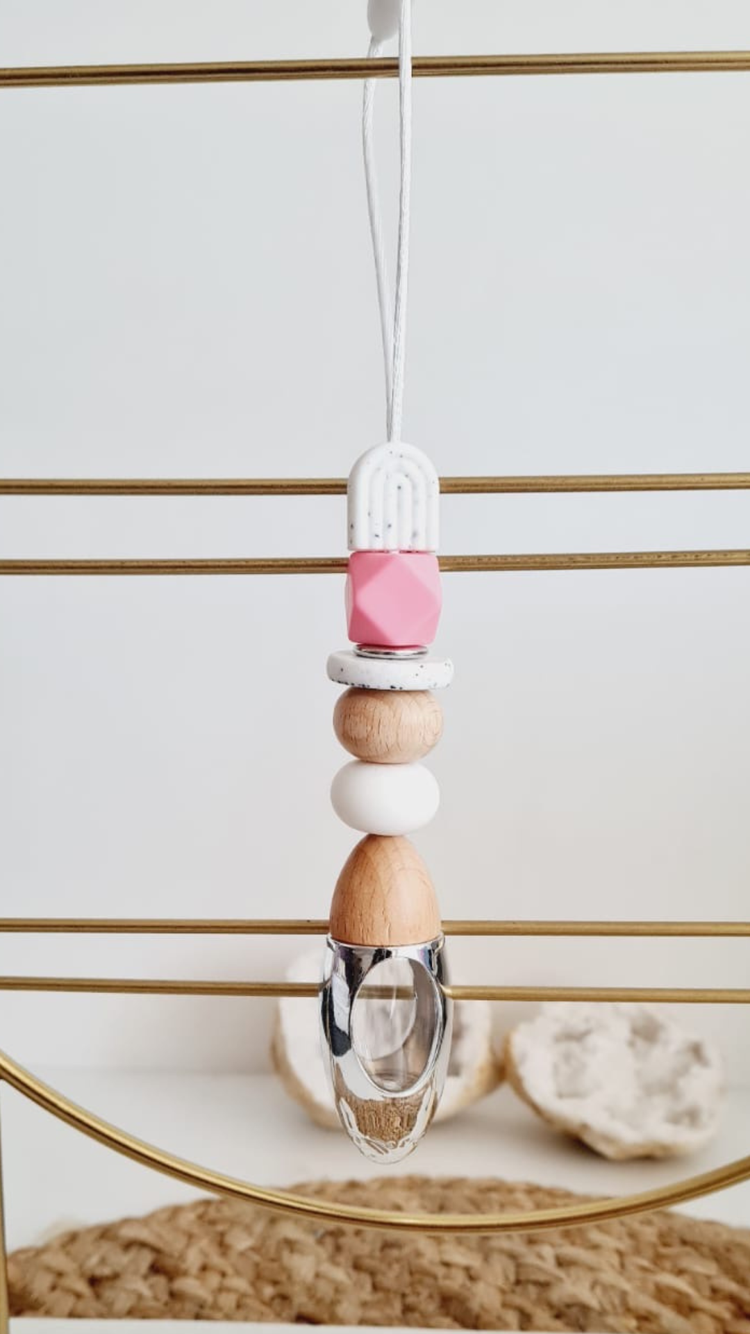 Lillian silicone beaded car diffuser with a wooden lid, hanging air freshener