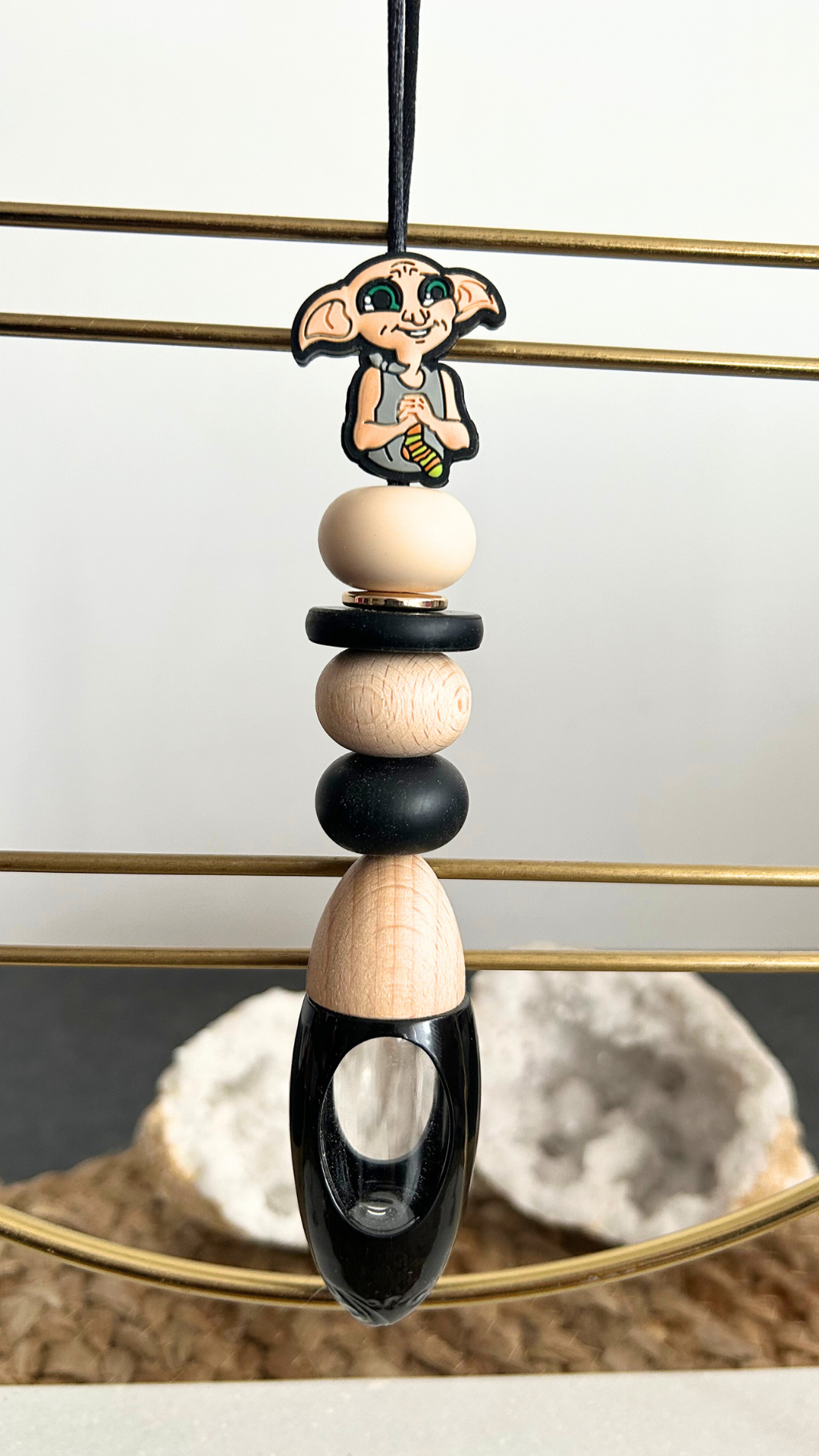 Dobby silicone beaded car diffuser with a wooden lid, hanging air freshener