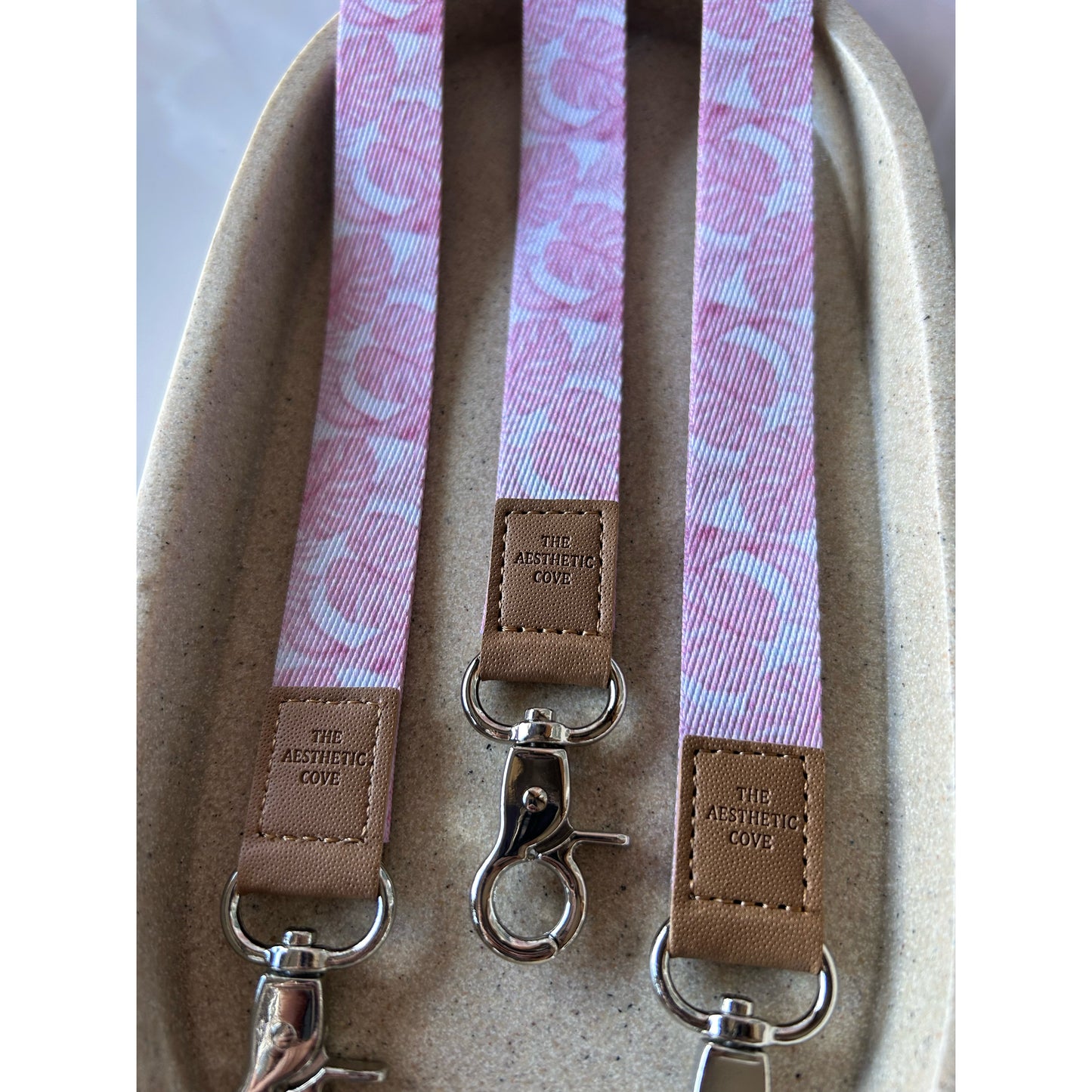 Pink Leaves Fabric Lanyard